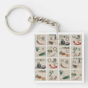 Grow Your Own Organic Vegetables Squares Key Ring