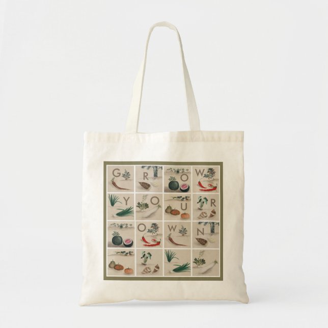 Grow Your Own Vegetables Illustration Squares Tote Bag (Front)