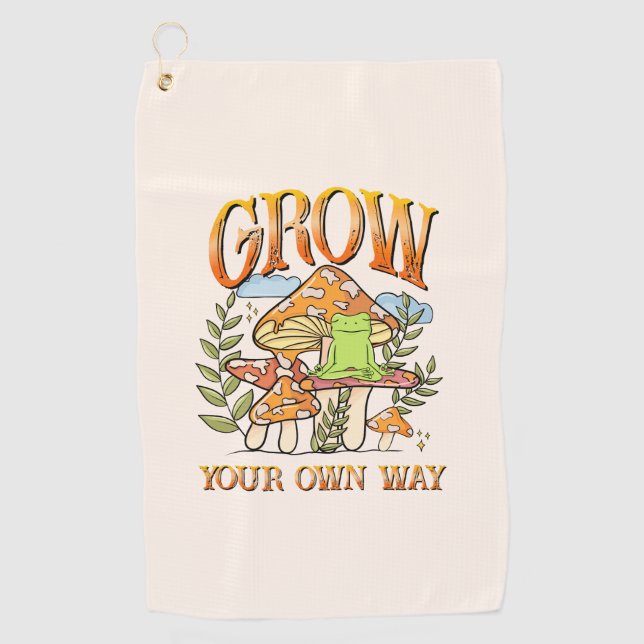 Grow Your Own Way – Meditating Frog & Mushroom Golf Towel (Front)