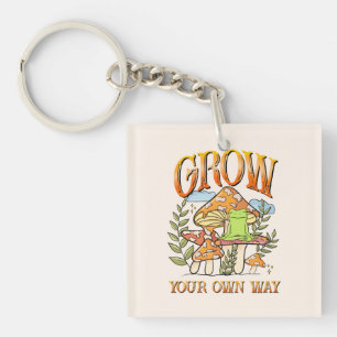 "Grow Your Own Way"   Meditating Frog & Mushroom Key Ring