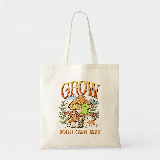 Grow Your Own Way – Meditating Frog & Mushroom Tote Bag (Front)