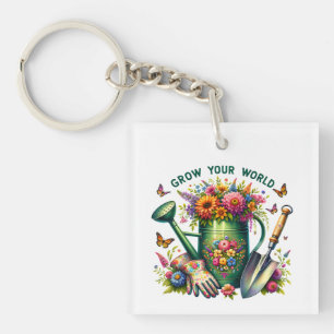 Grow Your World Floral Garden Design Key Ring