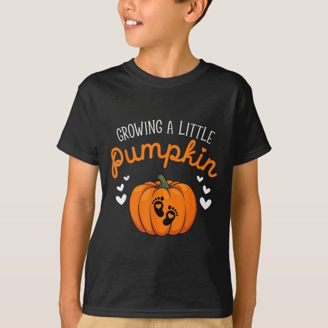 Growing A-little Pumpkin Halloween Pregnancy Annou T-Shirt (Front)