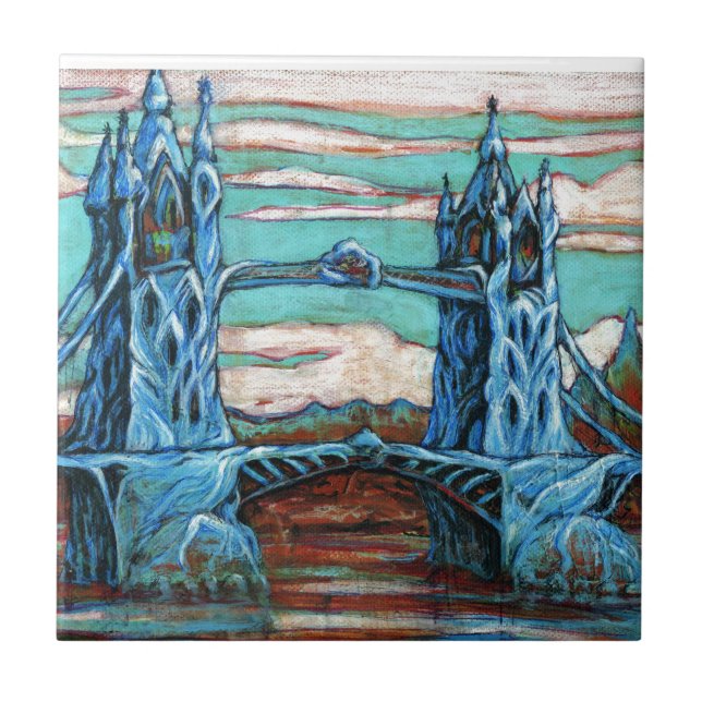 Growing Bridge in a fantasy city Ceramic Tile (Front)