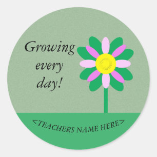 Growing every day flower customisable Teacher Classic Round Sticker