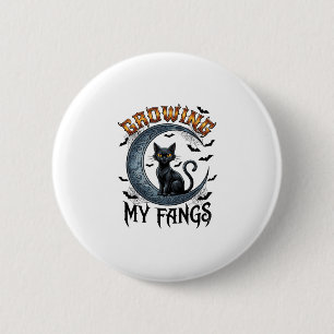 Growing Fangs Black Cat Crescent Moon Bats Hallowe 6 Cm Round Badge