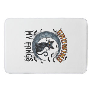 Growing Fangs Black Cat Crescent Moon Bats Hallowe Bath Mat