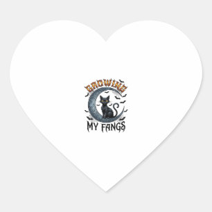 Growing Fangs Black Cat Crescent Moon Bats Hallowe Heart Sticker