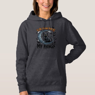 Growing Fangs Black Cat Crescent Moon Bats Hallowe Hoodie