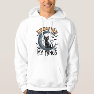 Growing Fangs Black Cat Crescent Moon Bats Hallowe Hoodie