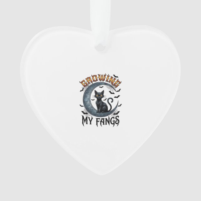 Growing Fangs Black Cat Crescent Moon Bats Hallowe Ornament (Front)