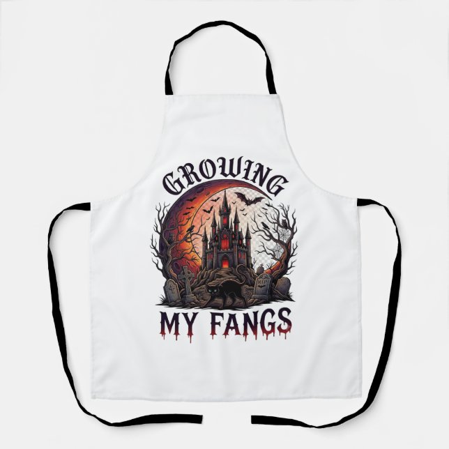 Growing Fangs Halloween Haunted Castle Black Cat M Apron (Front)
