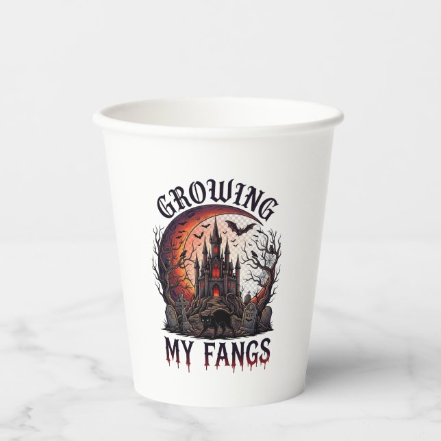 Growing Fangs Halloween Haunted Castle Black Cat M Paper Cups (Front)