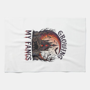 Growing Fangs Halloween Haunted Castle Black Cat M Tea Towel