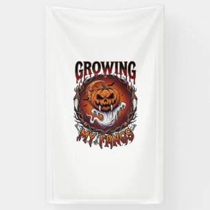 Growing Fangs Vampire Pumpkin Ghost Bats Skulls Banner
