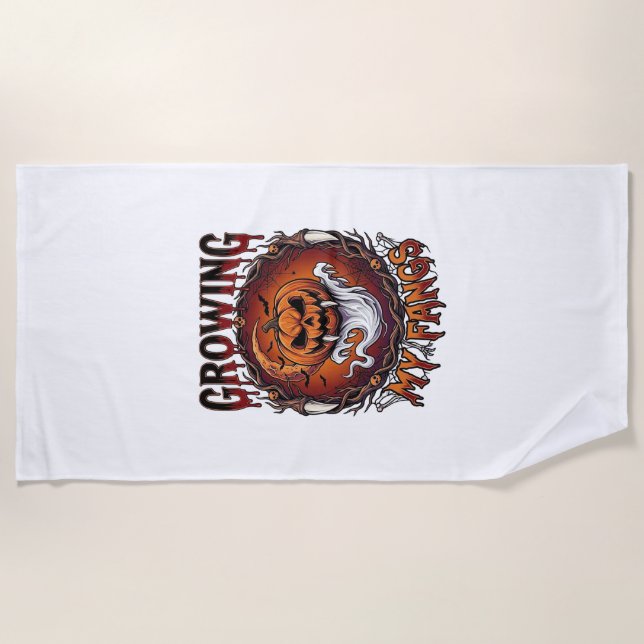 Growing Fangs Vampire Pumpkin Ghost Bats Skulls Beach Towel (Front)