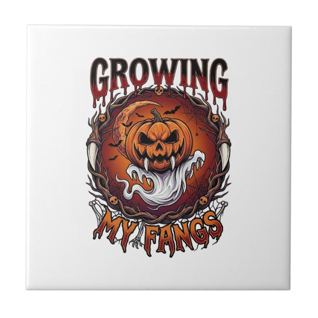 Growing Fangs Vampire Pumpkin Ghost Bats Skulls Ceramic Tile (Front)