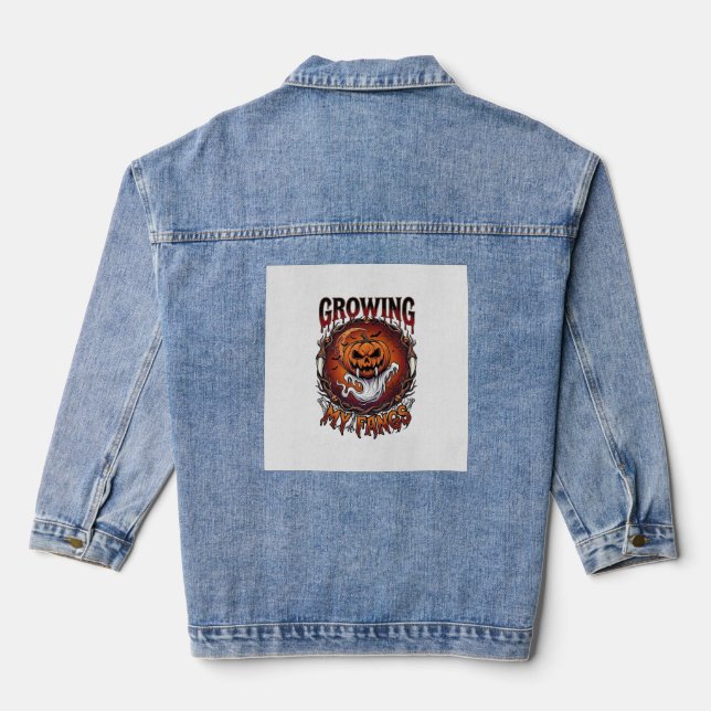 Growing Fangs Vampire Pumpkin Ghost Bats Skulls Denim Jacket (Back)