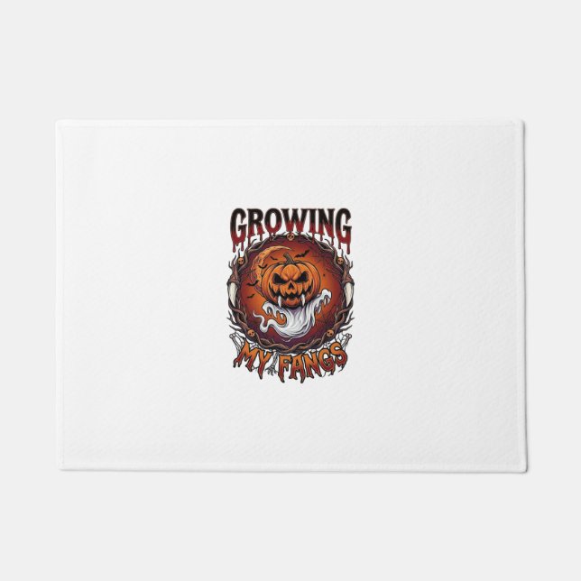 Growing Fangs Vampire Pumpkin Ghost Bats Skulls Doormat (Front)