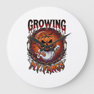 Growing Fangs Vampire Pumpkin Ghost Bats Skulls Large Clock