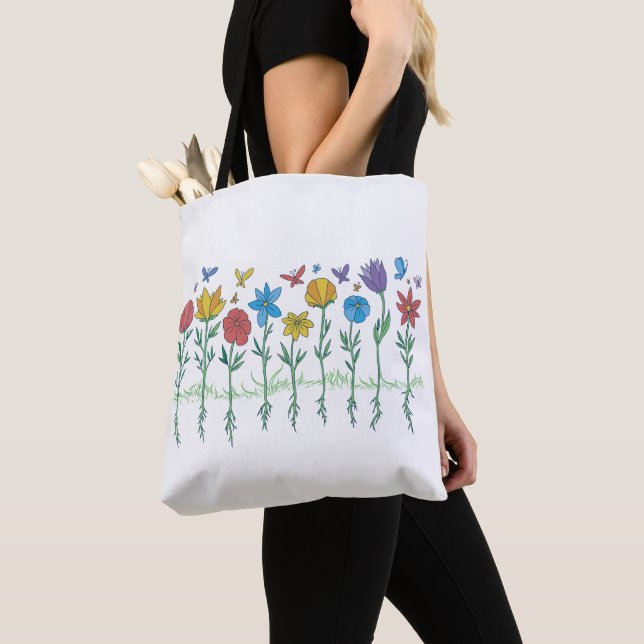 Growing flowers design tote bag (Close Up)