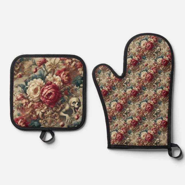 Growing Grotesque – Gothic Victorian Oven Mitt & Pot Holder Set (Front)