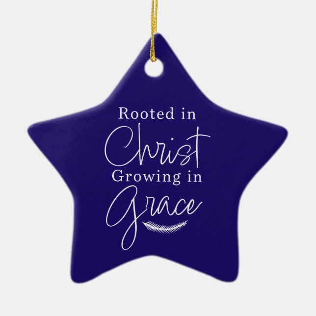 Growing in Grace Blue and White Star Christmas Ceramic Ornament (Front)