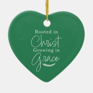 Growing in Grace Green and White Heart Christmas Ceramic Ornament