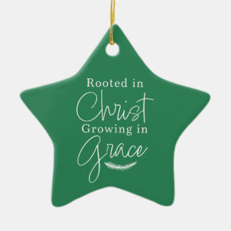 Growing in Grace Green and White Star Christmas Ceramic Ornament