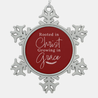 Growing in Grace Red and White Christmas Snowflake Pewter Christmas Ornament