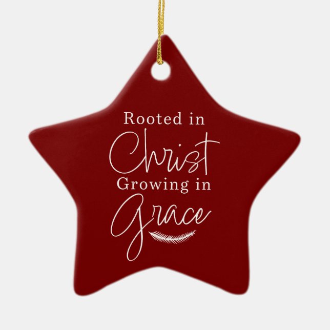 Growing in Grace Red and White Star Christmas Ceramic Ornament (Front)