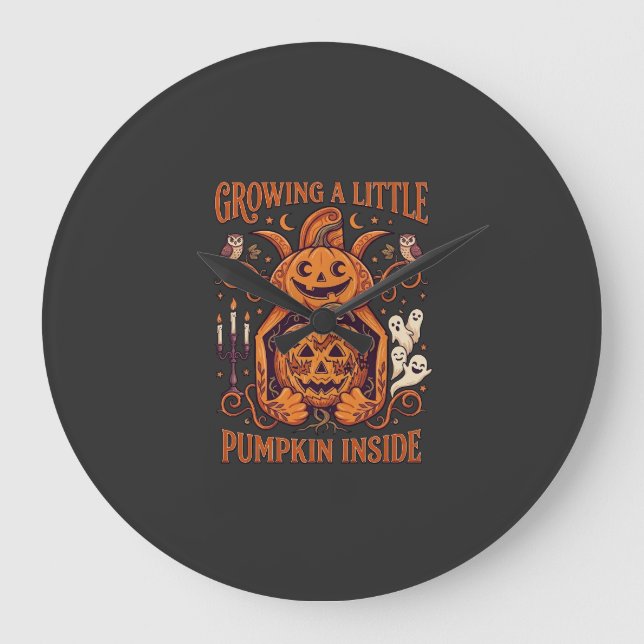 Growing Little Pumpkin Inside Halloween Pumpkins G Large Clock (Front)