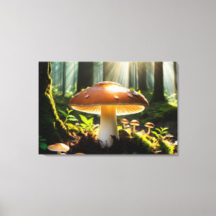 Growing mushrooms in forest canvas print
