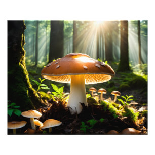 Growing mushrooms in forest photo print
