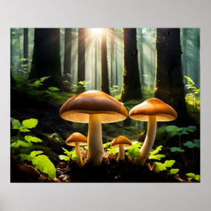 Growing mushrooms in forest poster
