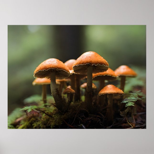 Growing mushrooms in forest poster (Front)