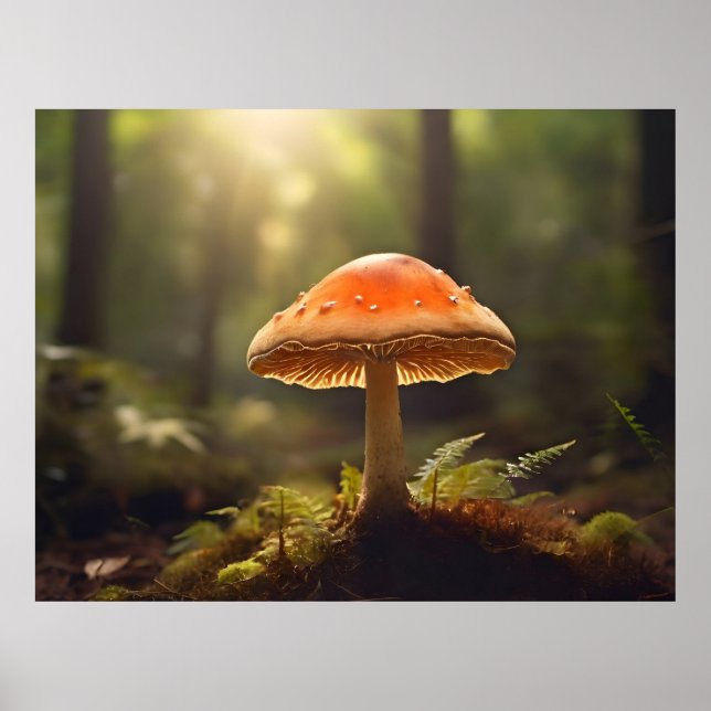 Growing mushrooms in forest poster (Front)