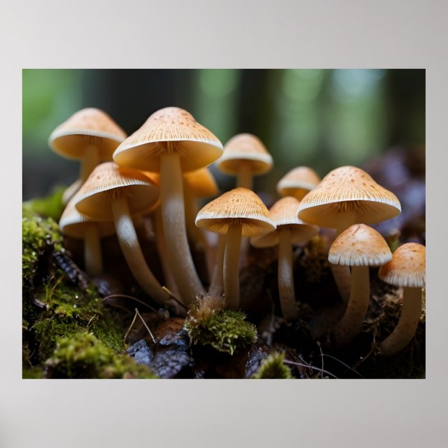 Growing mushrooms in forest poster (Front)