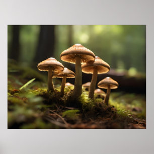 Growing mushrooms in forest poster