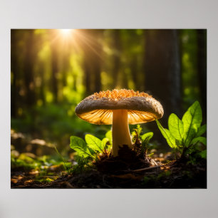 Growing mushrooms in forest poster