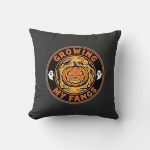 Growing My Fangs Halloween Pumpkin Ghost Design_1 Cushion