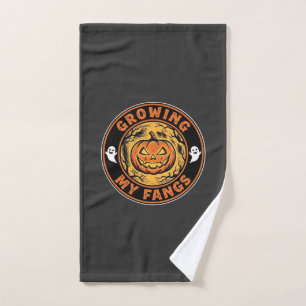 Growing My Fangs Halloween Pumpkin Ghost Design_1 Hand Towel