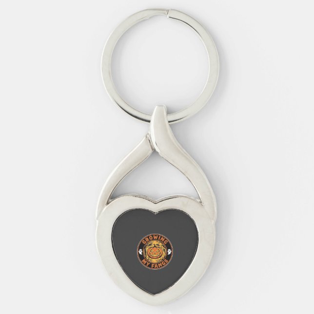 Growing My Fangs Halloween Pumpkin Ghost Design_1 Key Ring (Front)