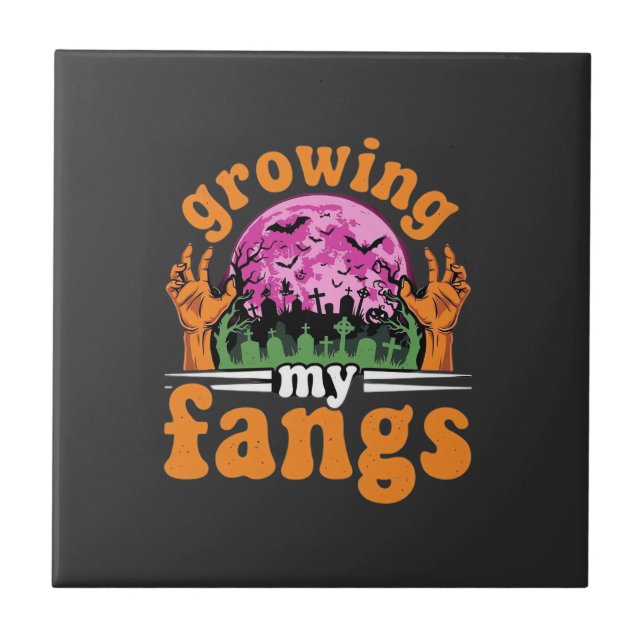 Growing My Fangs Halloween Vampire Design_1 Ceramic Tile (Front)