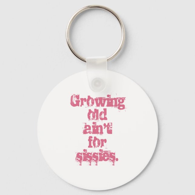 Growing Old Ain't for Sissies Pink Letters Key Ring (Front)