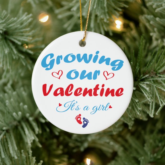 Growing Our Valentine It's A Girl New Pregnancy Ceramic Ornament (Tree)
