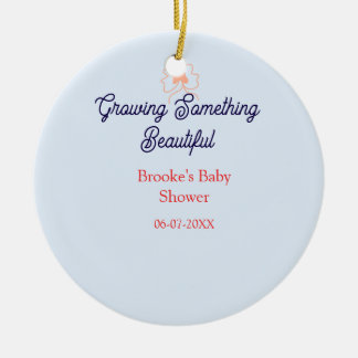 growing something beautiful peach bow baby shower  ceramic ornament