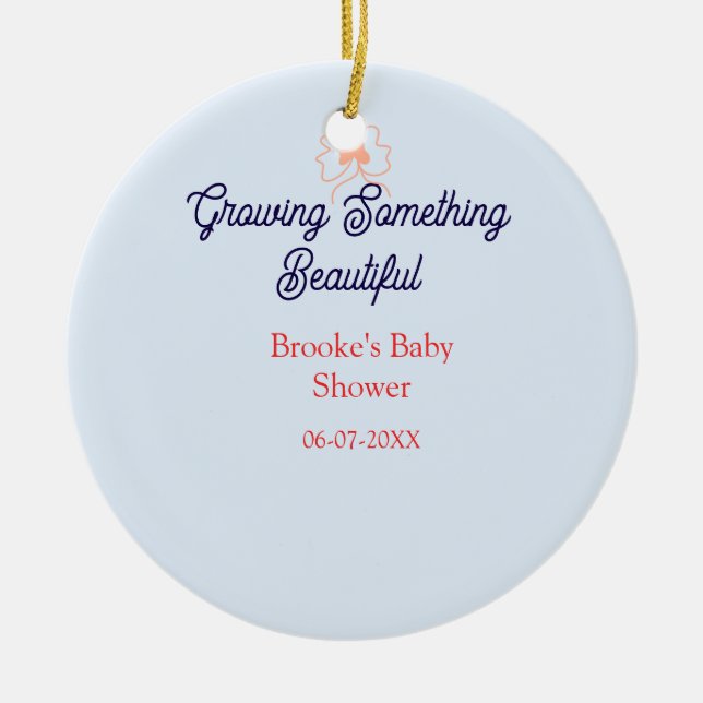 growing something beautiful peach bow baby shower  ceramic ornament (Front)