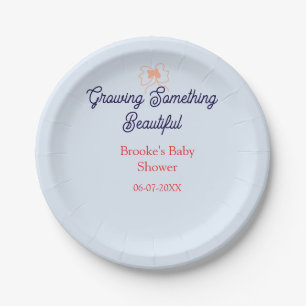 growing something beautiful peach bow baby shower  paper plate
