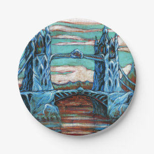 Growing Tower Bridge in a fantasy city Paper Plate